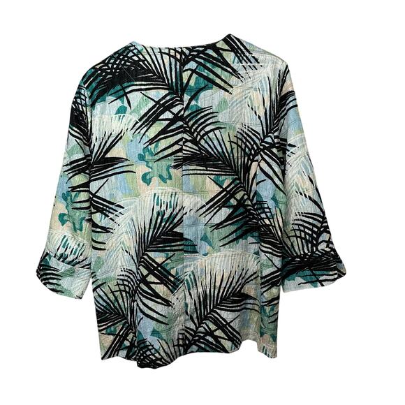 Ali Miles One-Button Jacket Tropical Leaf Print Crinkle Textured Large Floral - Picture 3 of 7